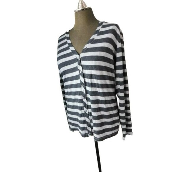 Magaschoni Size L Large Striped Knit Cardigan Style Top - Picture 2 of 2